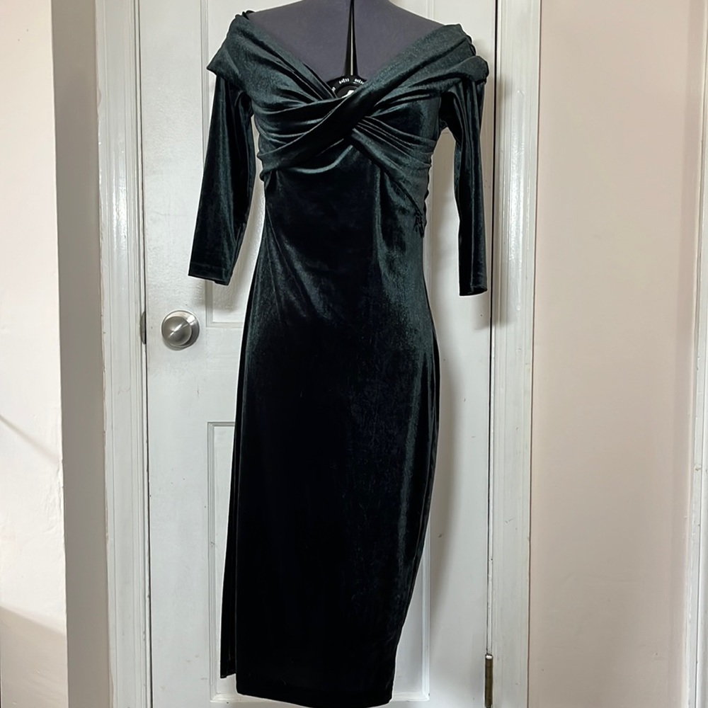 Zara Basic Hunter Green Velvet Dress Medium